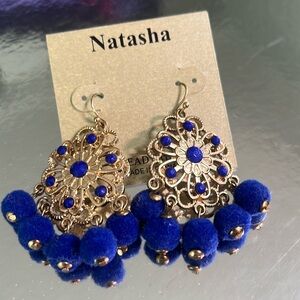 NATASHA GOLD AND BLUE EARRINGS NEW ON CARD